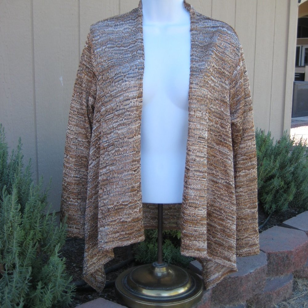 COLDWATER CREEK Varigated Open Front Asymmetrical hem long sleeve sweater - EUC